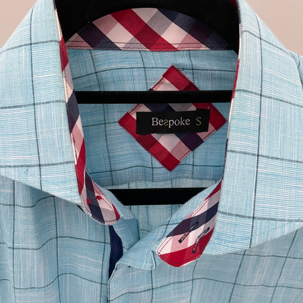 Bespoke Blue Check Pattern Button Down Shirt Size Small